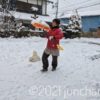 庭に雪が積もったから、子どもたちと一緒に雪かきしたり、雪山を作ったりして遊んだ