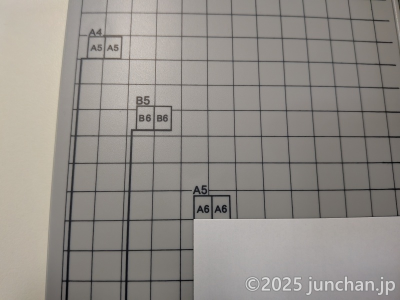 LIHIT LAB. M-40 コンパクトスライドカッター 紙台には規格サイズの印字がある