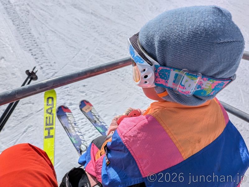 湯の丸スキー場 次女と一緒にリフトに乗る