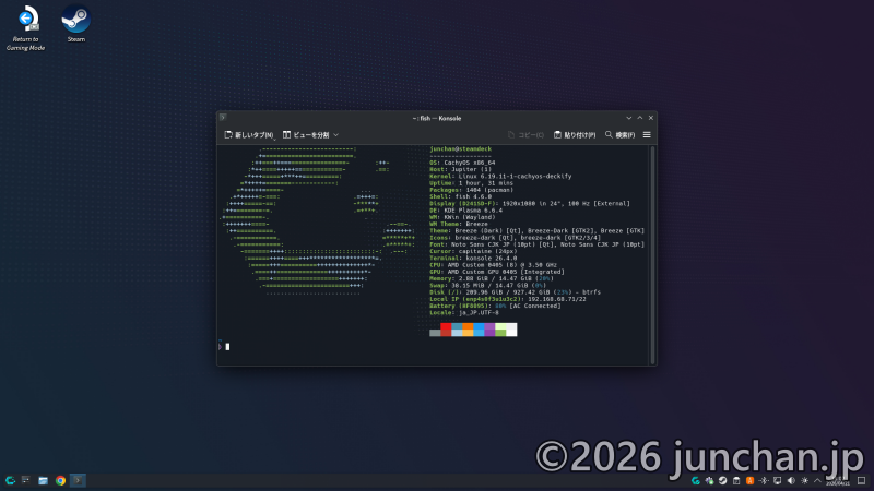 SteamDeck CashyOS Handheld Edition デスクトップモード