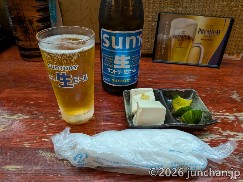 焼鳥亭かつら お通しと瓶ビール
